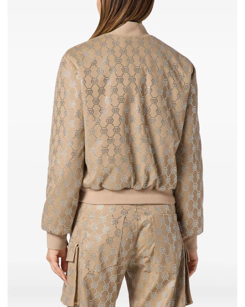 Philipp Plein Natural Gabardine Bomber Strass Monogram
