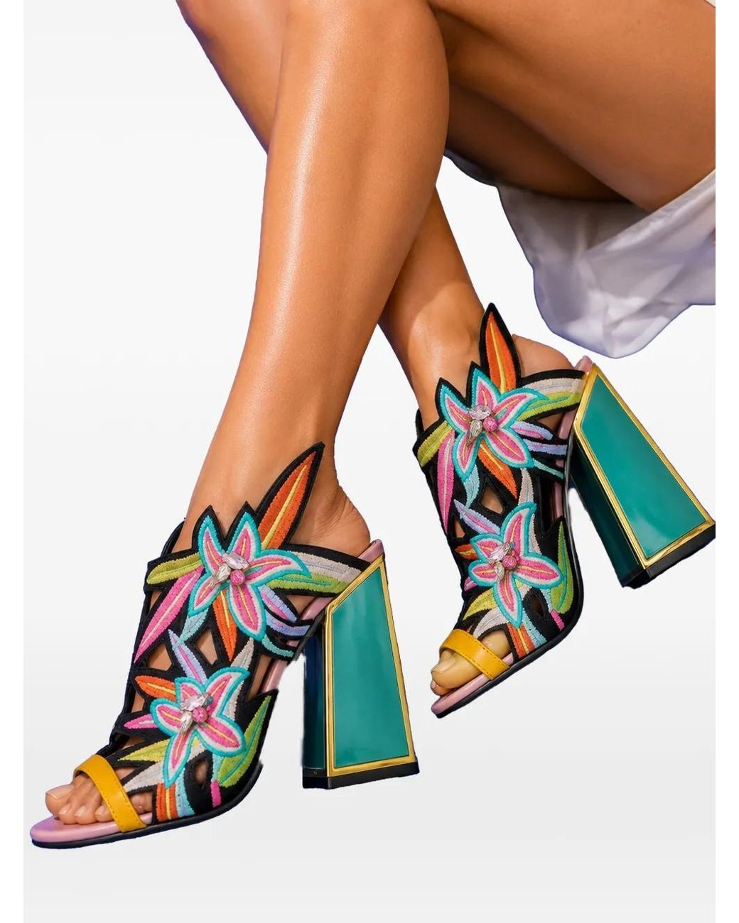 Kat Maconie White Diva Dee Embroidered Crystal-Embellished Sandals