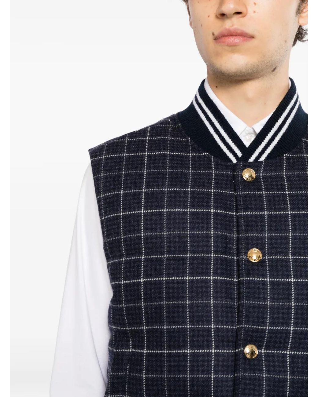 Thom Browne Blue Doudoune Sans Manches Garnie De Duvet À Boutonnage À Pressions for men