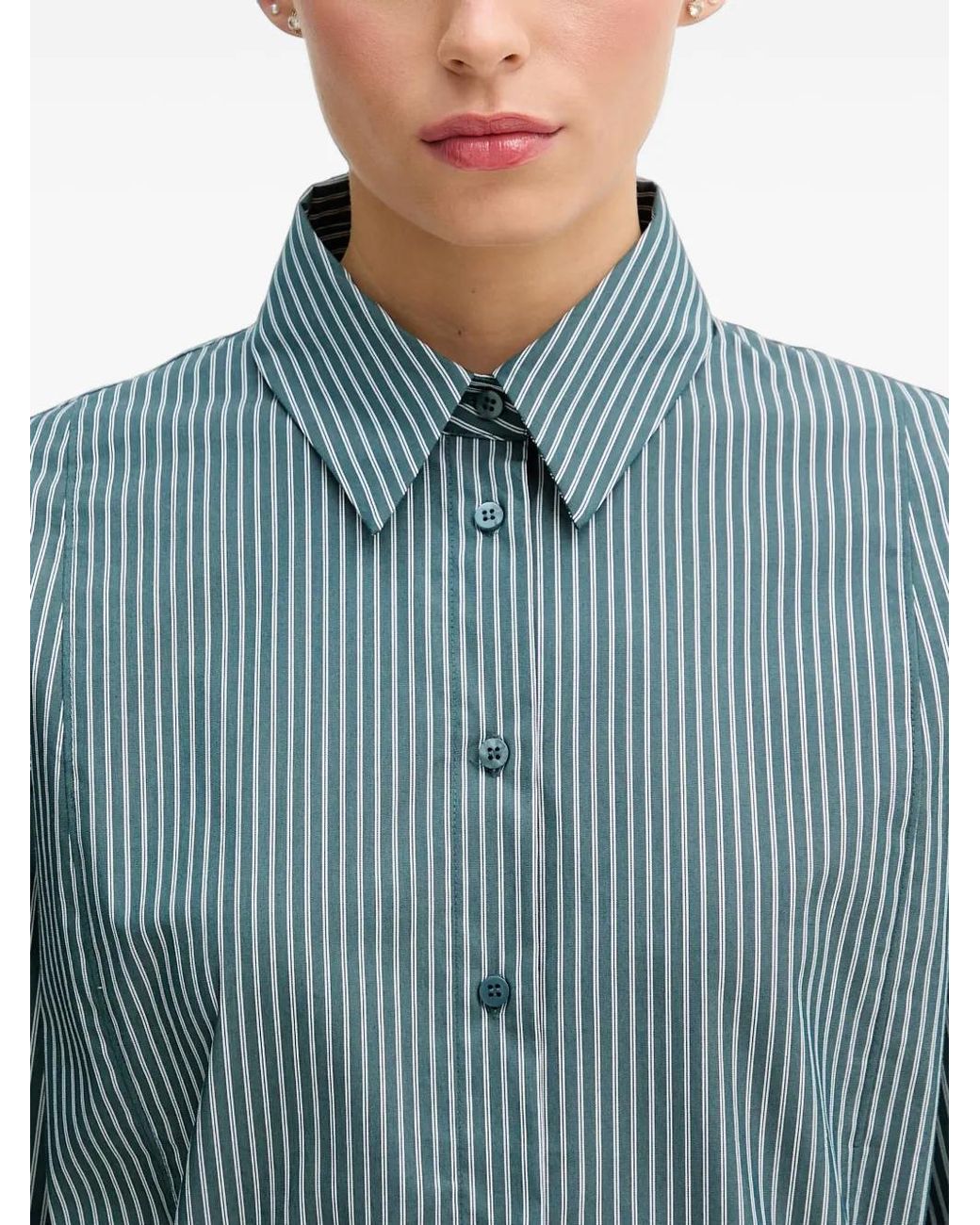 Sisley Blue Vertical-Stripe Tie-Fastening Shirt