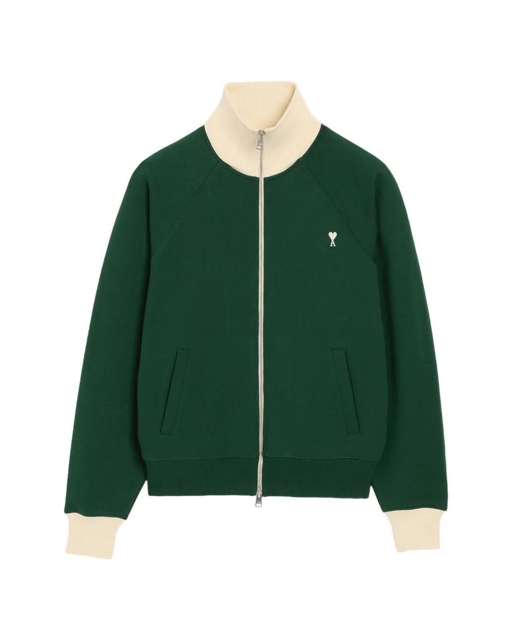 AMI Green Zipped Cotton Sweatshirt With Ami De Coeur