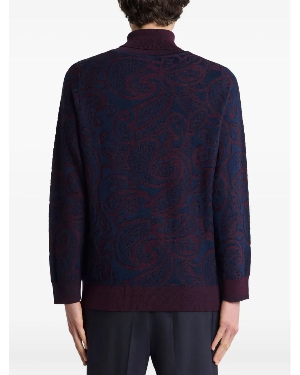 Etro Blue Paisley Jacquard Turtleneck Sweater for men