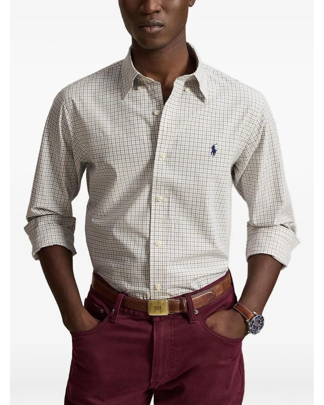 Polo Ralph Lauren White Check-Pattern Button-Down Shirt for men