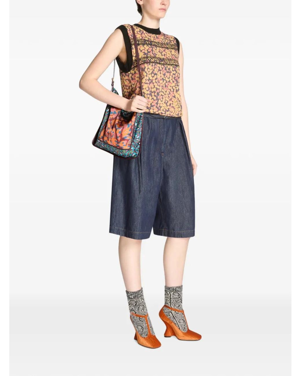 Dries Van Noten Orange Velvet Wedge Pumps