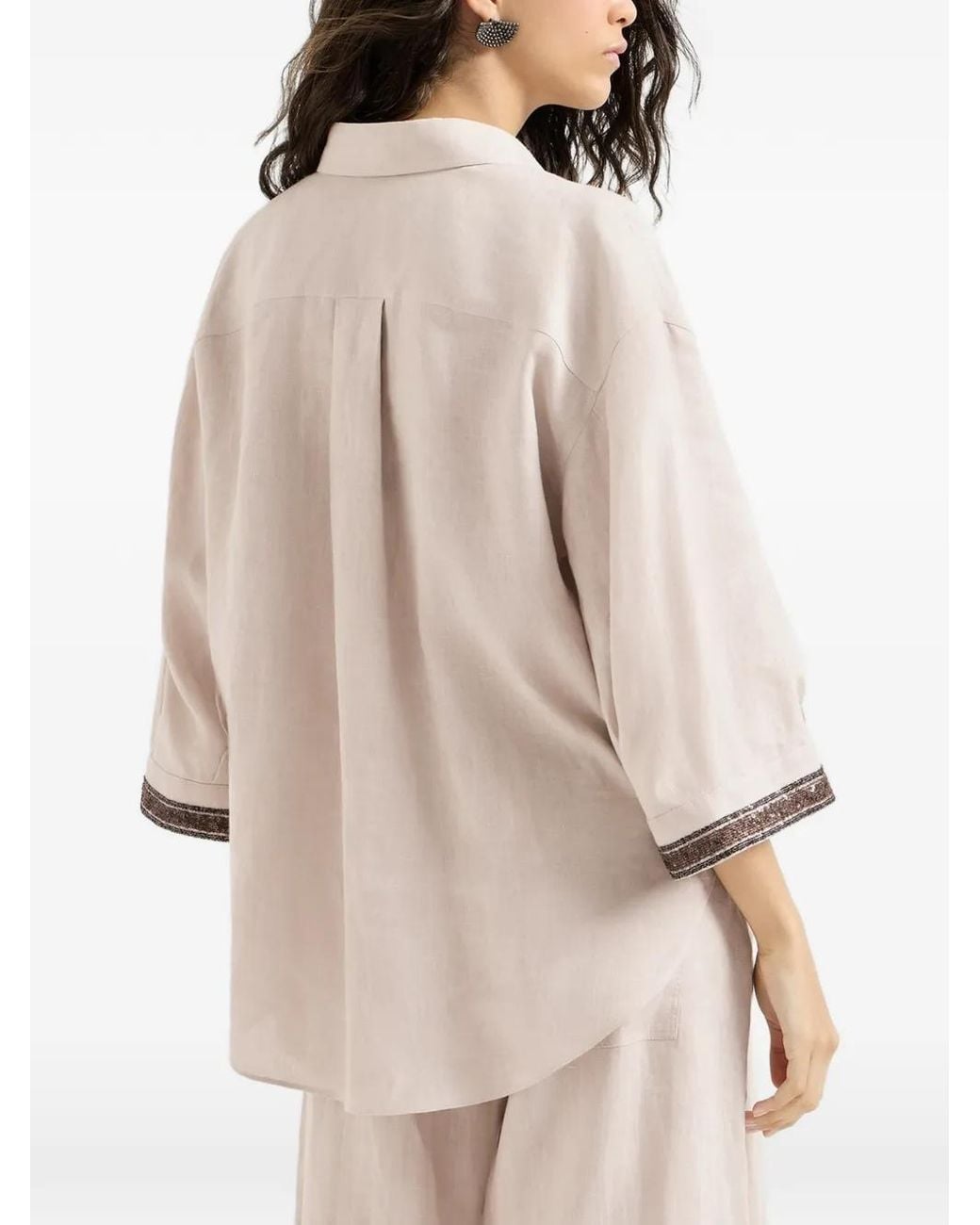 Brunello Cucinelli Natural Linen Shirt With Dazzling Cuffs