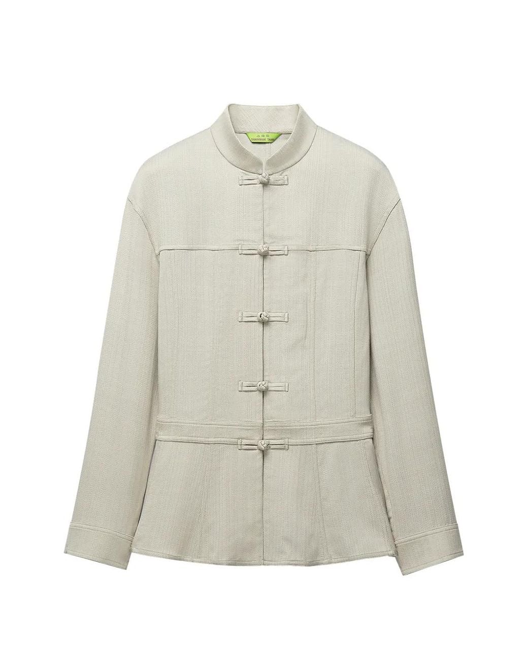 Shanghai Tang White Frog-Fastening Lace-Up Jacket