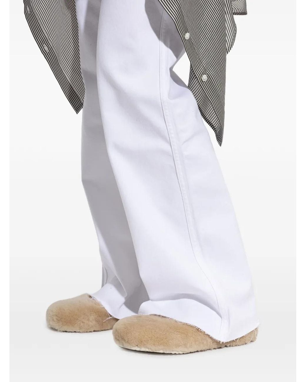Birkenstock White Santa Clarita Shearling-Finish Ballet Flats