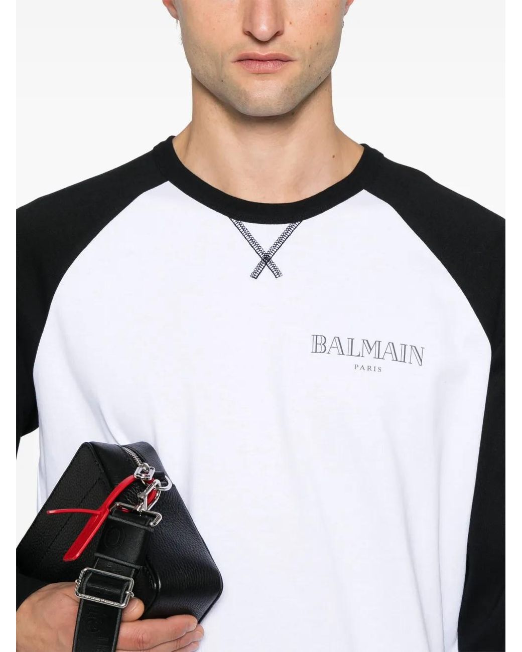 Balmain Black Cotton T-Shirt With Logo for men