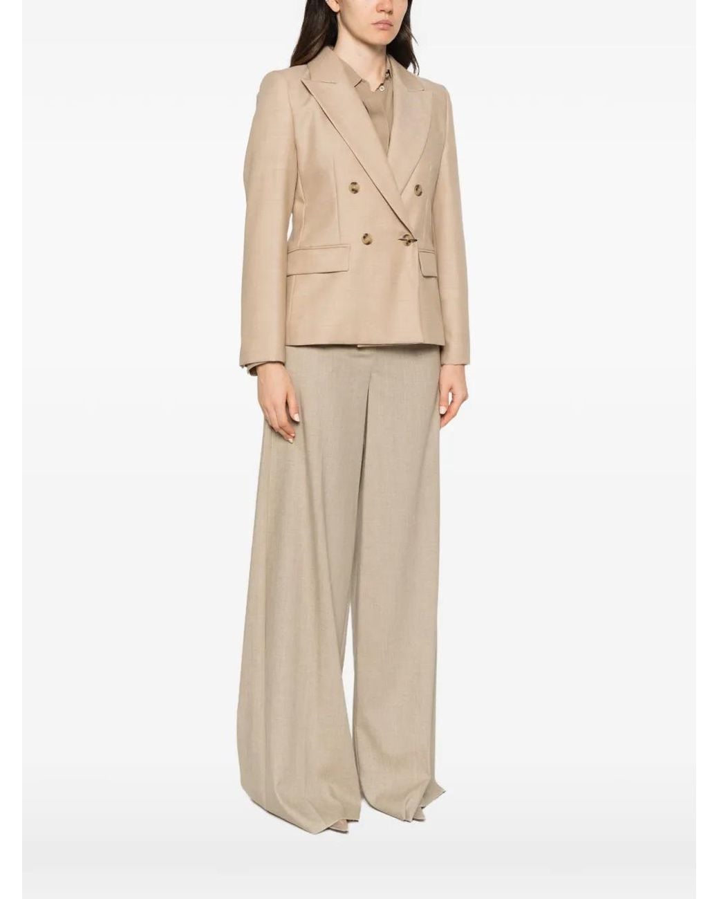 Marella Natural Double-Breasted Peak-Lapel Blazer