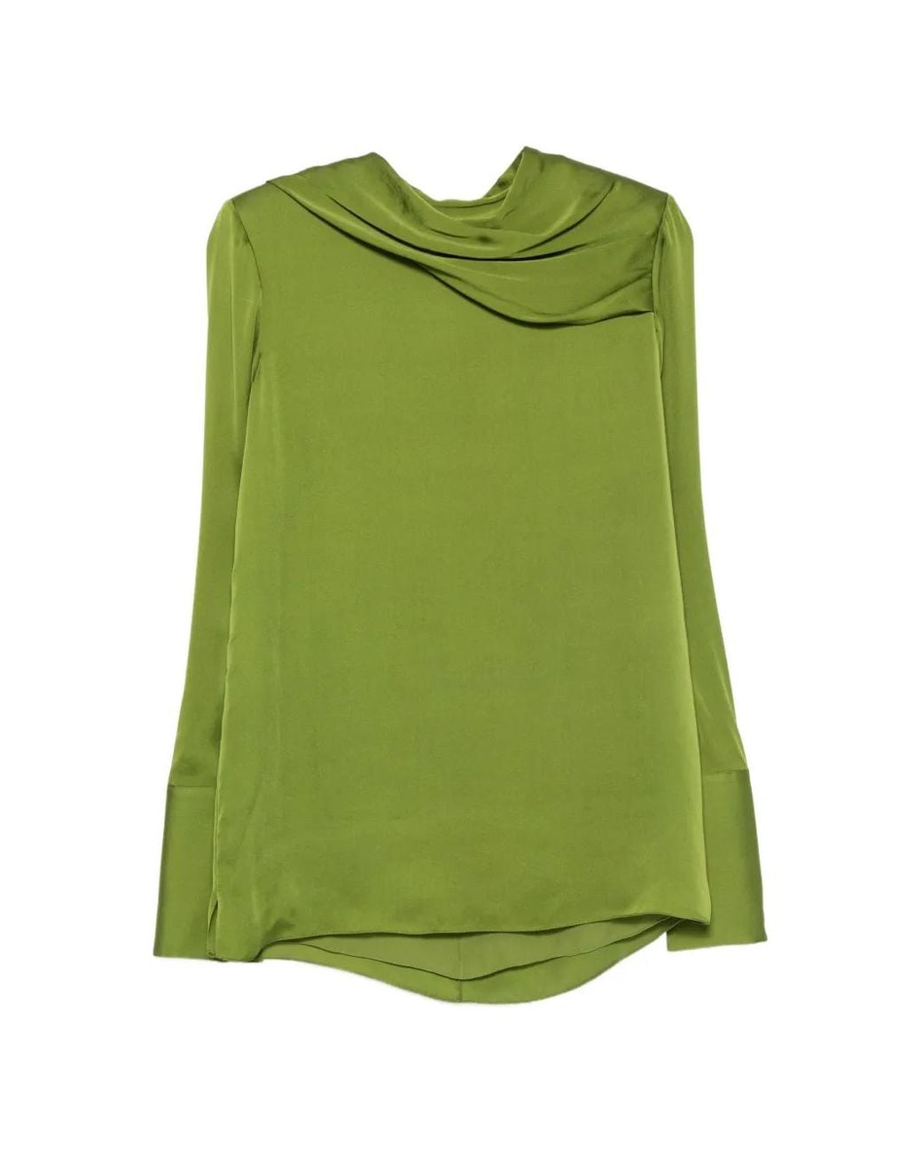 Tom Ford Green Stonewashed Silk Georgette Long Sleeve Draped Collar Blouse