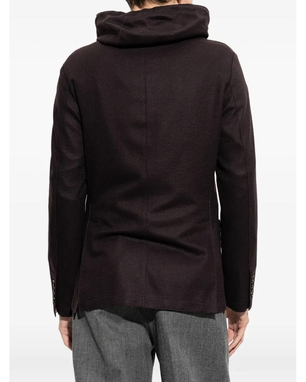 Eleventy Brown Detachable-Hood Notched-Lapels Jacket for men