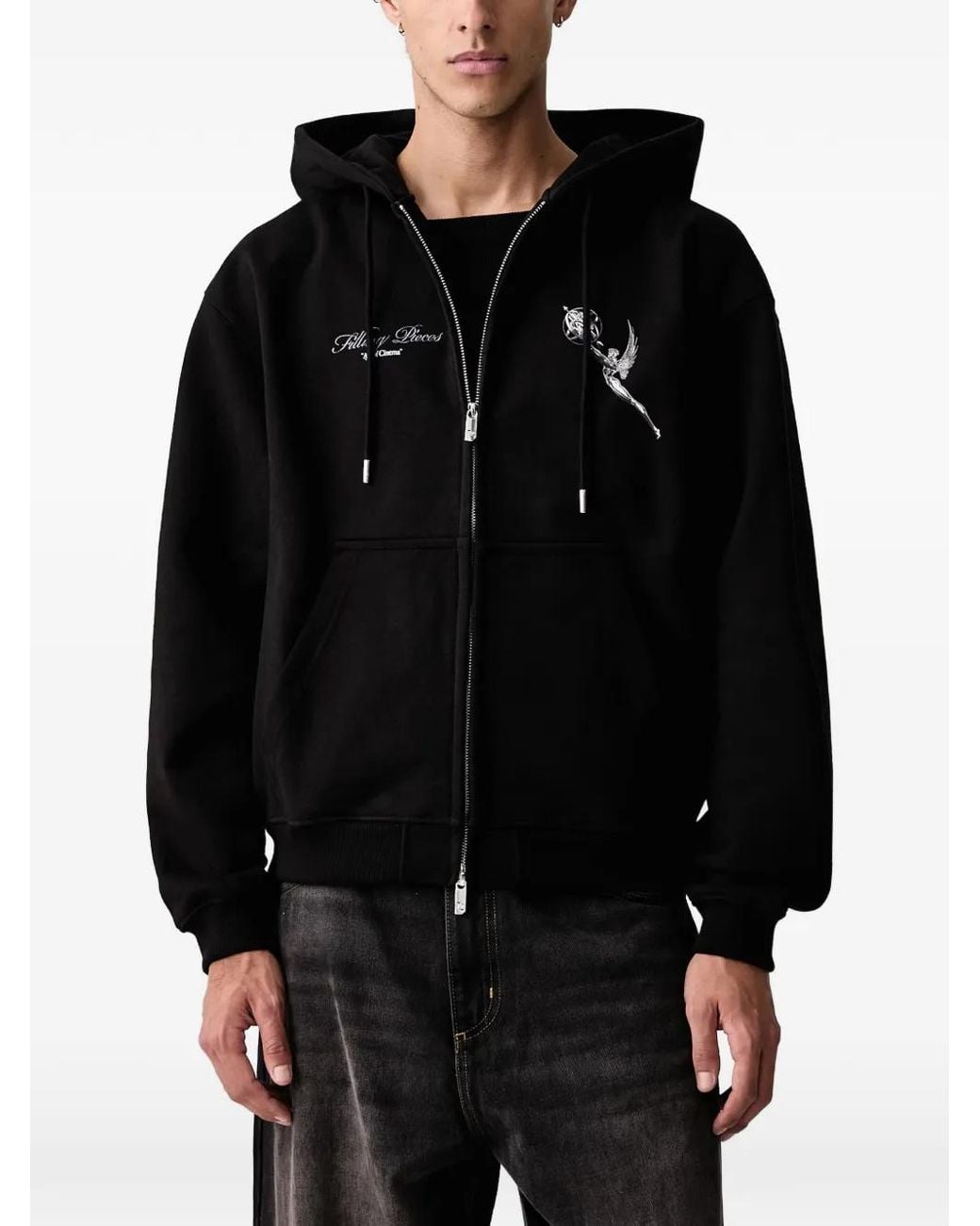 Filling Pieces Black Trophy Graphic-Print Zip-Up Hoodie for men