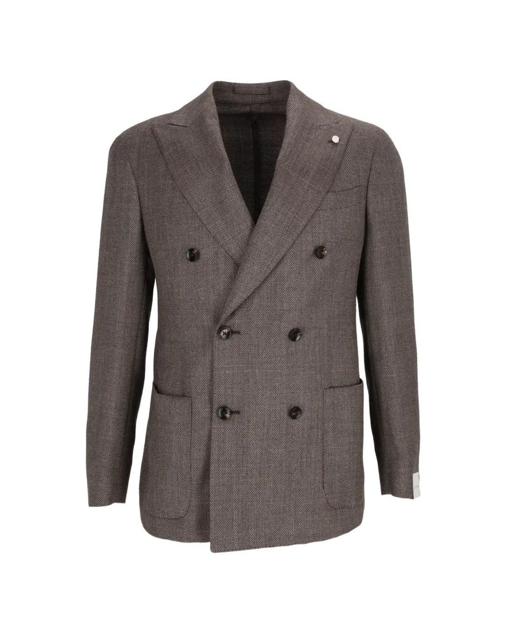 Luigi Bianchi Gray Herringbone Double-Breasted Blazer for men