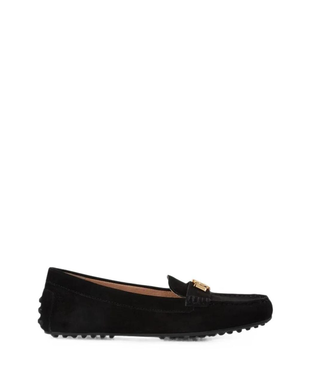 Ralph Lauren Black Barnsbury Logo-Plaque Suede Loafers