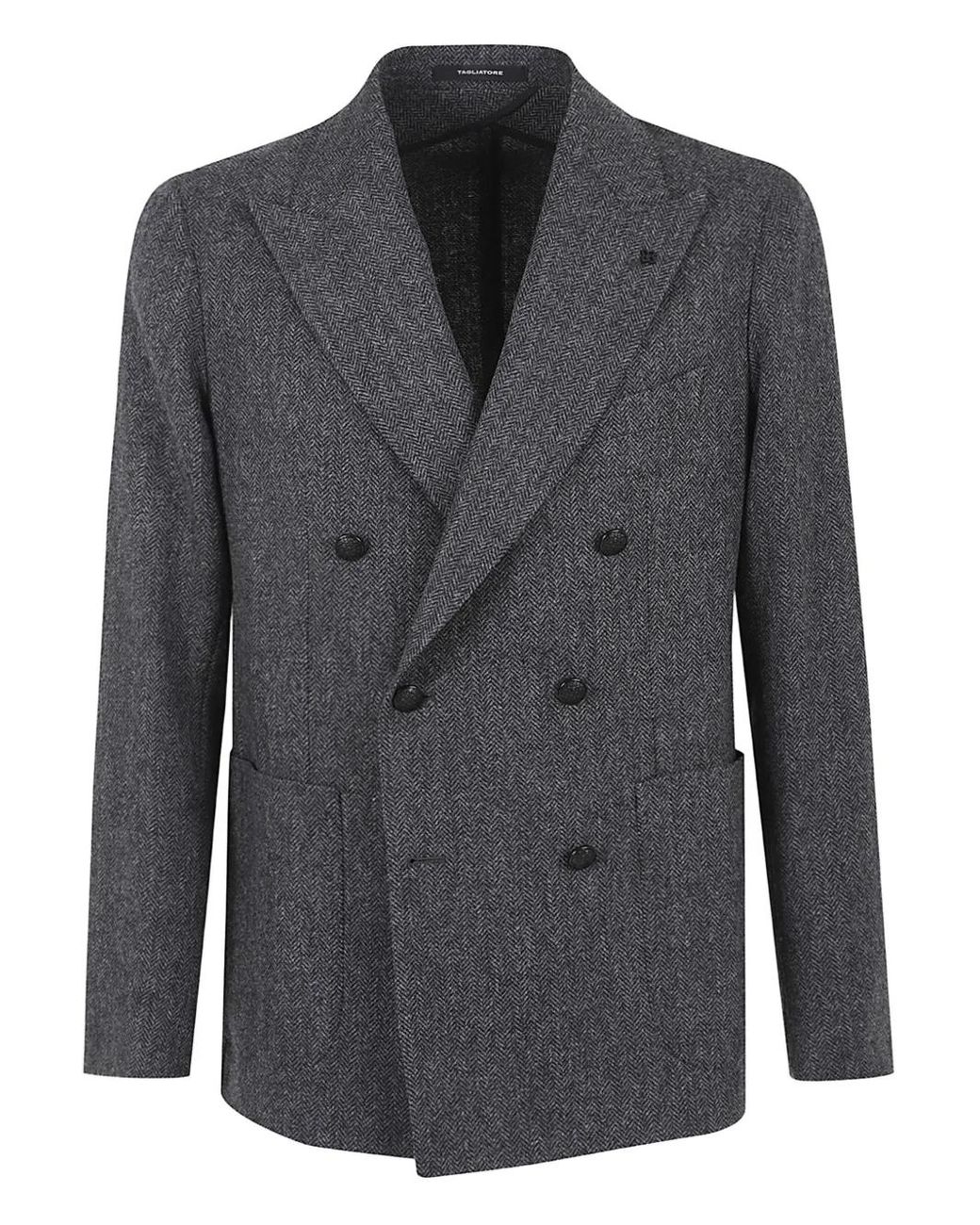 Tagliatore Black Herringbone Double-Breasted Jacket for men