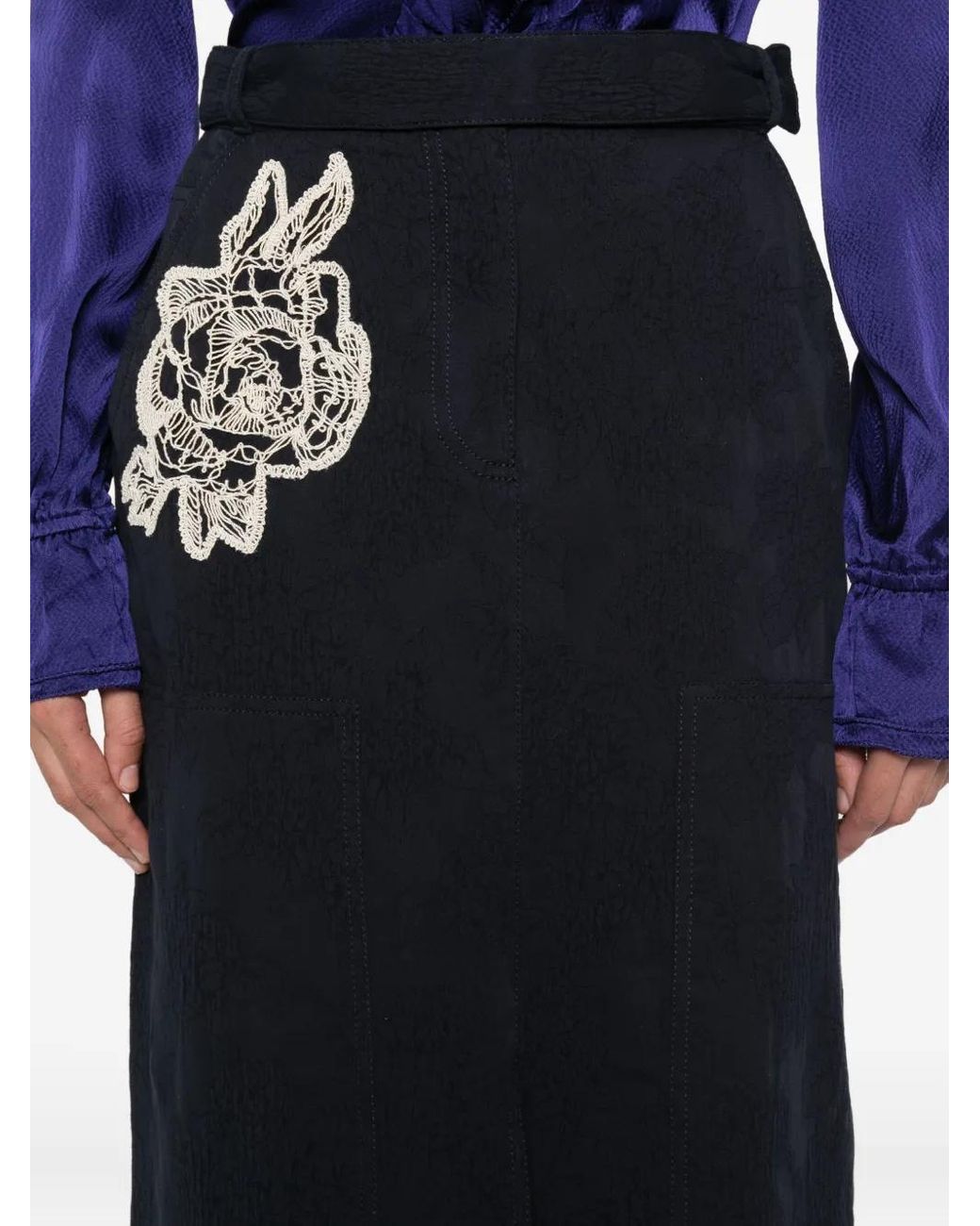 Erdem Black Floral-Appliqué Jacquard Skirt
