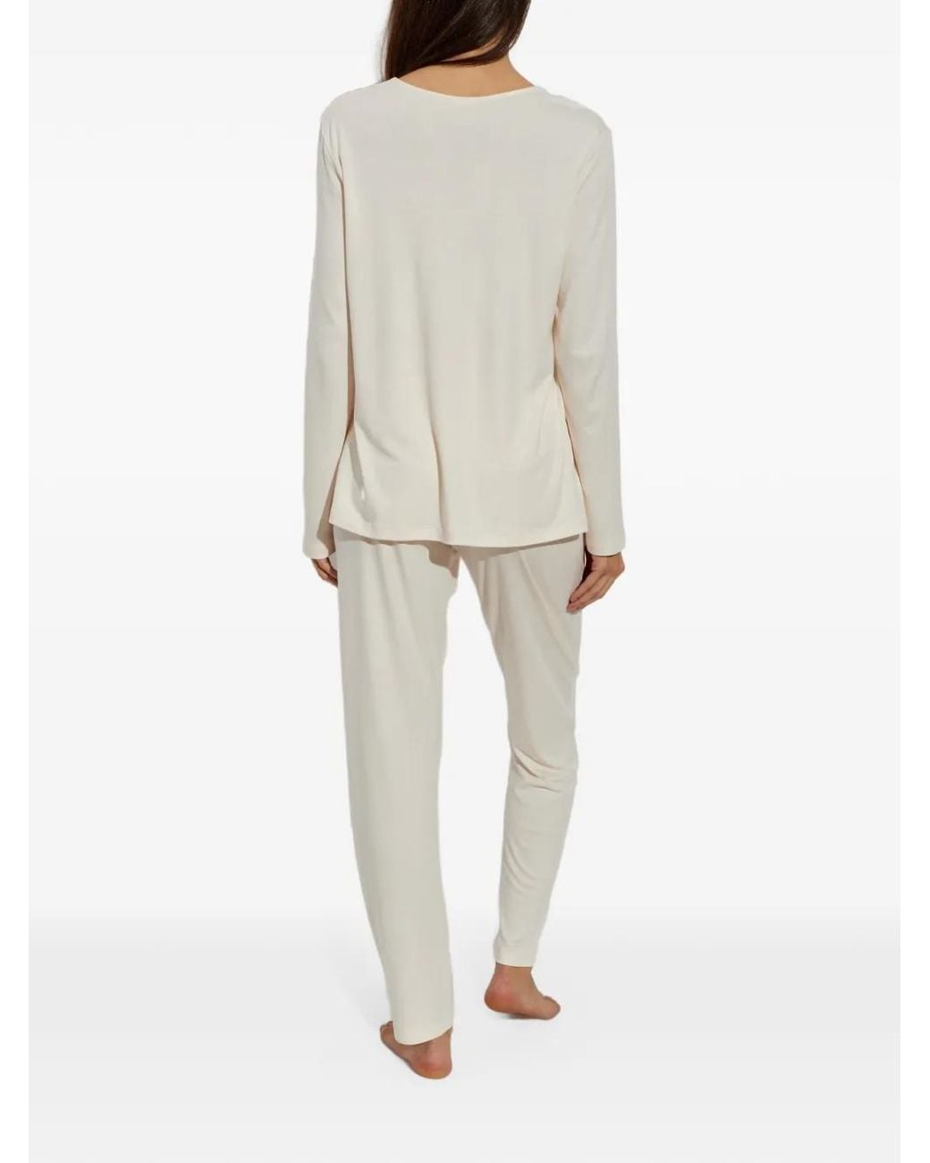 Hanro White Tyra Satin-Trim Pajama Set