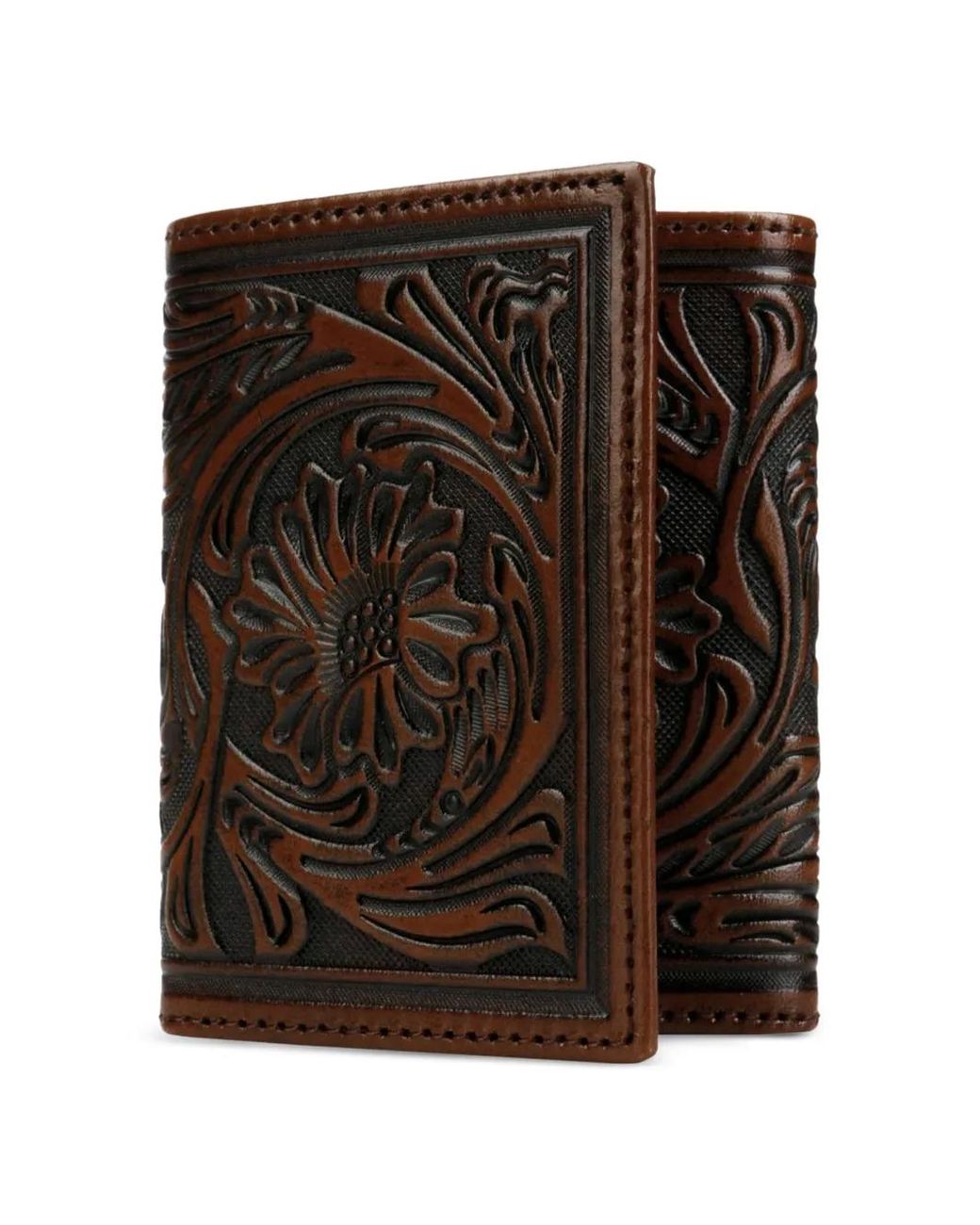 Stetson Black Leather Trifold Wallet for men