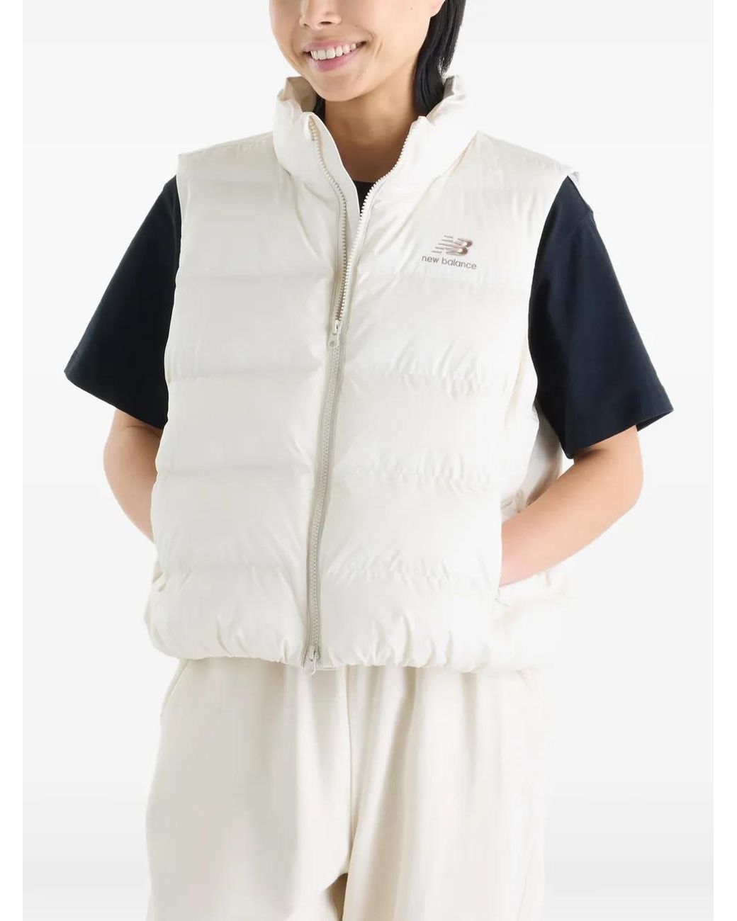 New Balance White Boston Padded Gillet