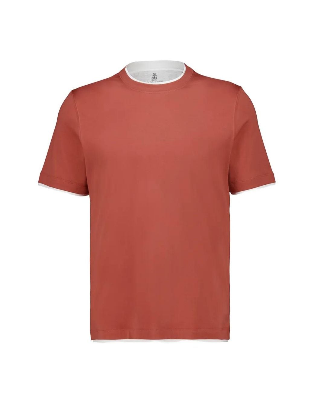 Brunello Cucinelli Red Cotton Jersey Crew Neck T-Shirt With Faux-Layering for men