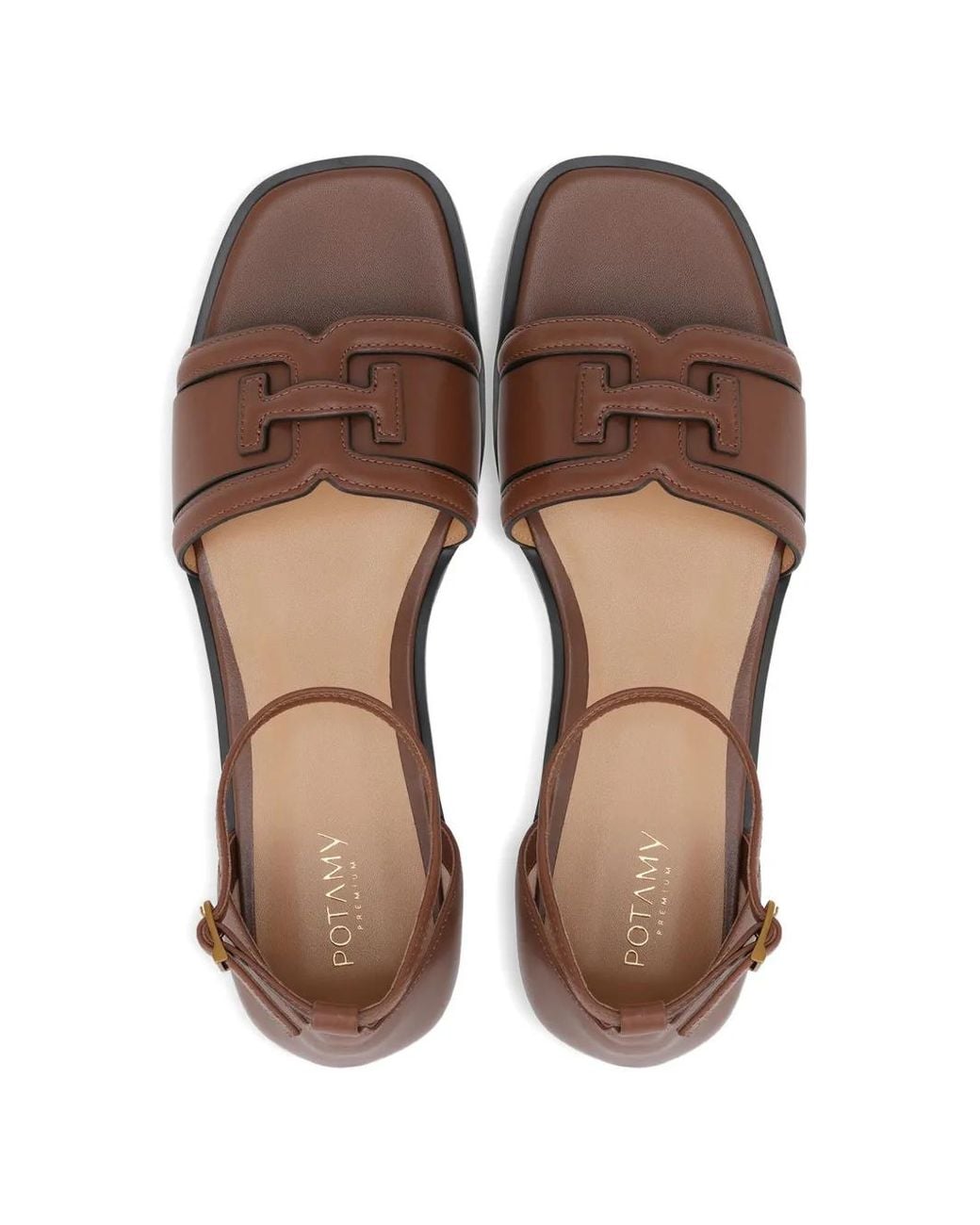POTAMY Brown Buckle-Detail Strap Leather Sandals