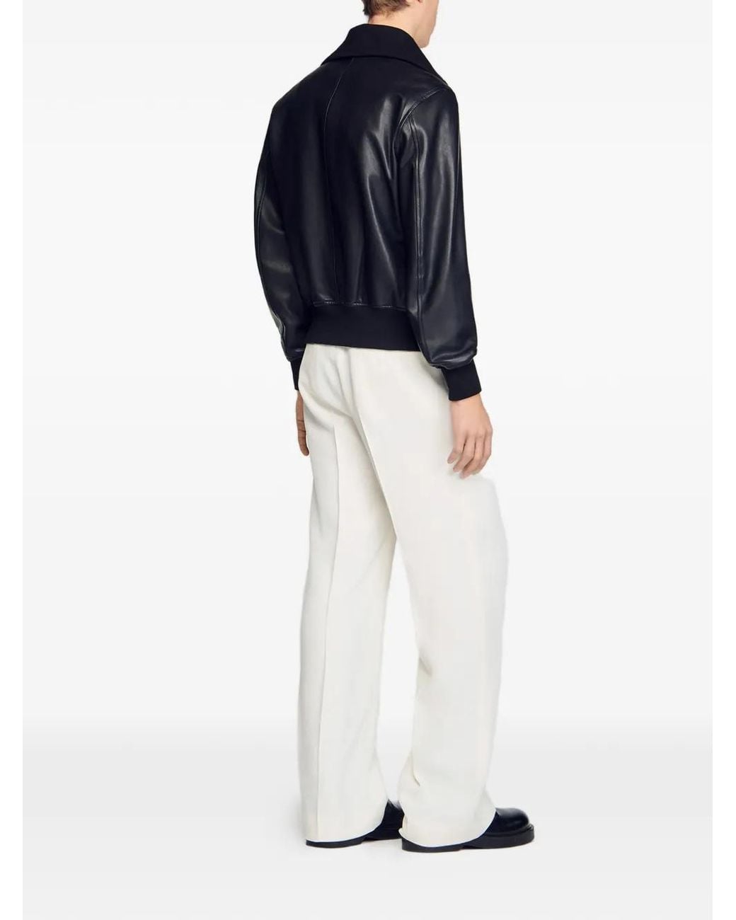 Sandro Black Zip-Up Leather Jacket for men