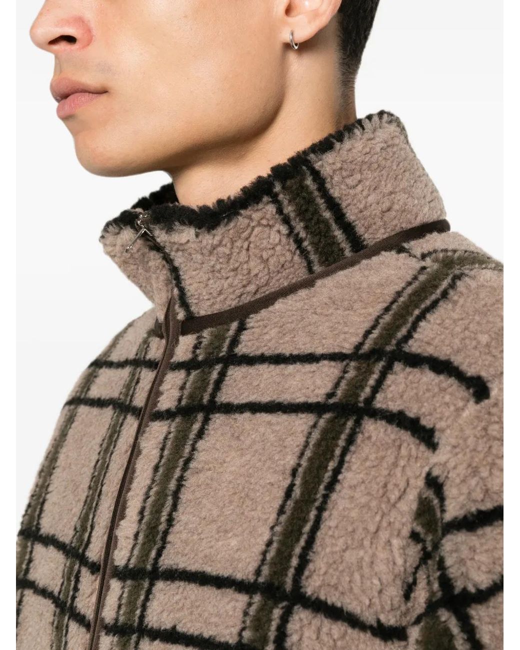 RANRA Brown Check-Pattern Fleece Jacket for men