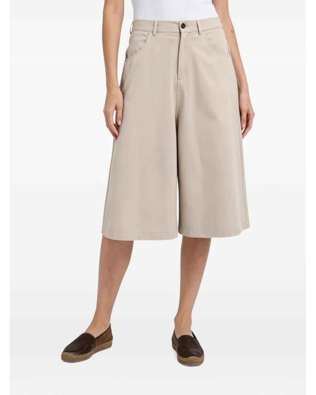Brunello Cucinelli Natural Wide-Leg Cropped Trousers