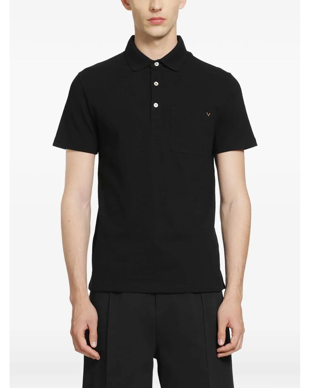 Valentino Garavani Black Vlogo Pocket Cotton Polo Shirt for men