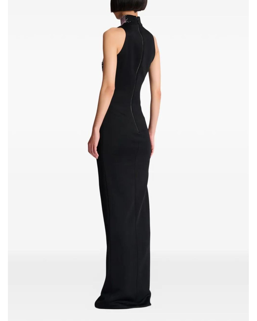 Balmain Blue Halterneck Embroidered Maxi Dress