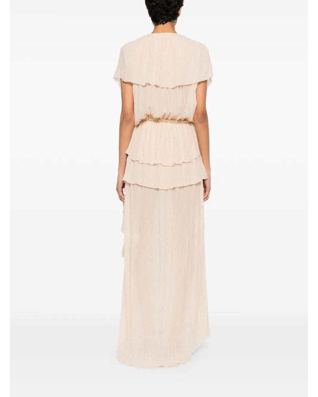 Blumarine White Ruffled Plissé Maxi Dress