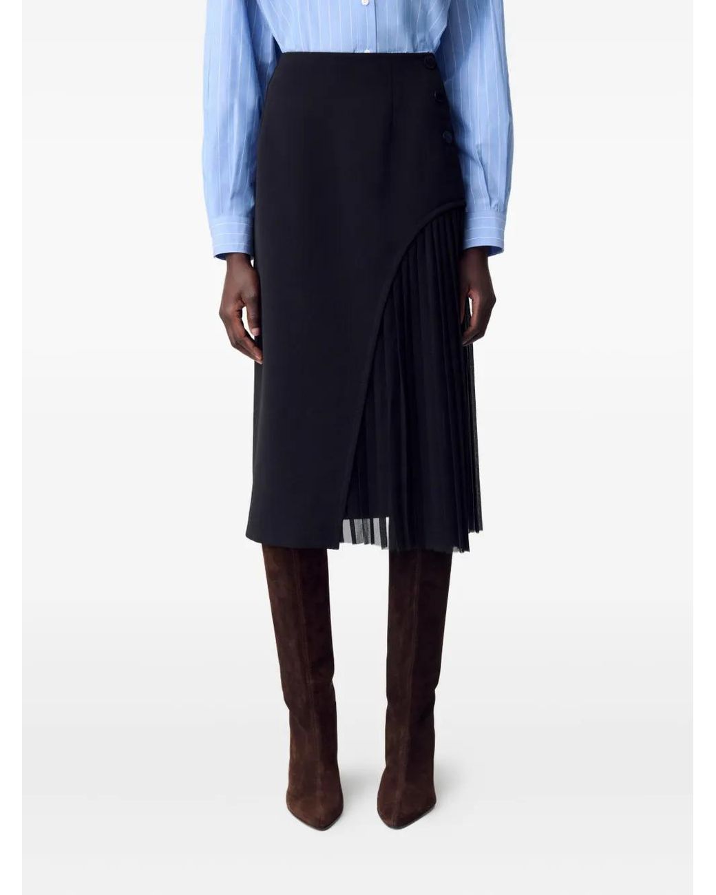 Claudie Pierlot Black Pleated Midi Skirt