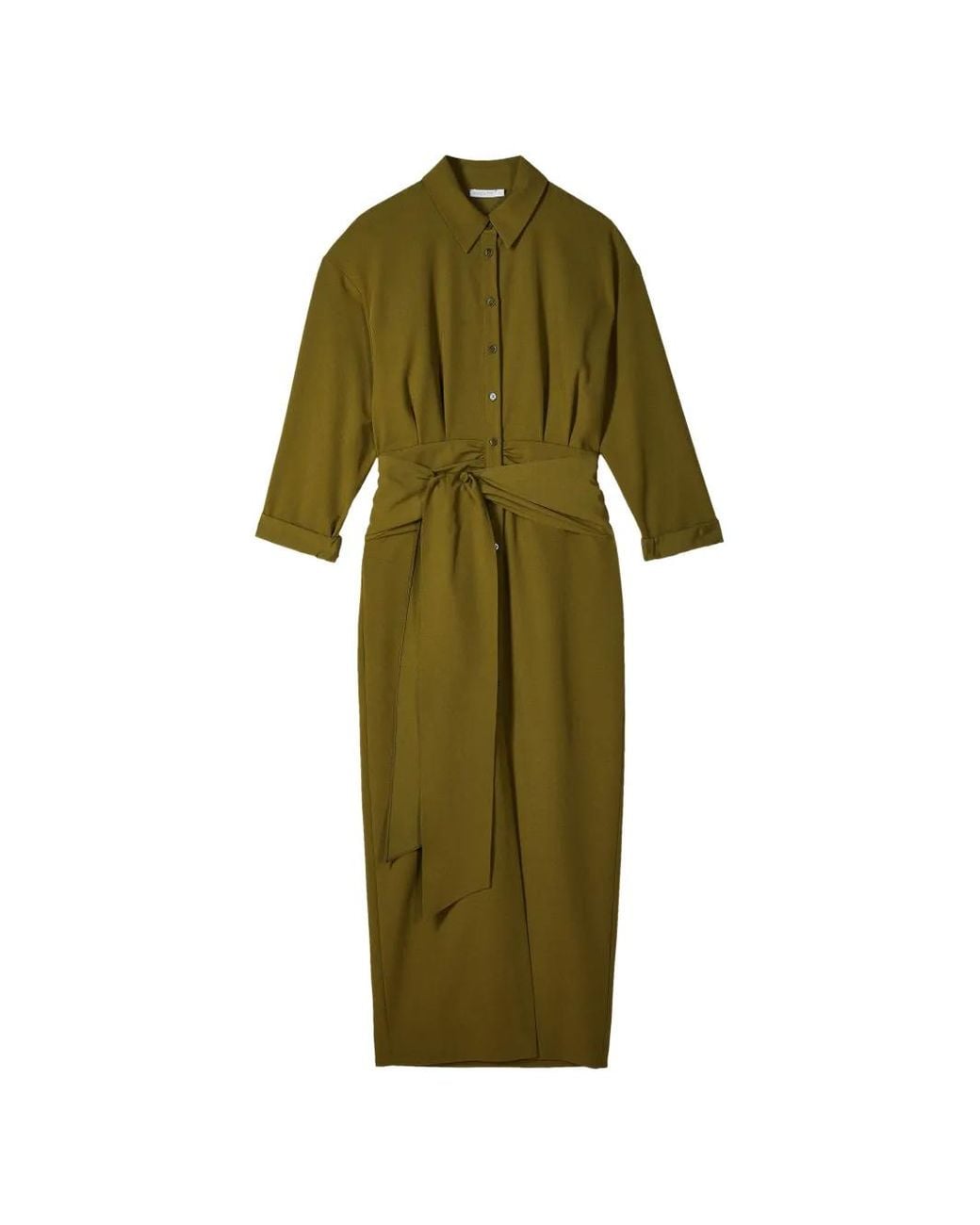 Patrizia Pepe Green Belted Shirt Midi Dress