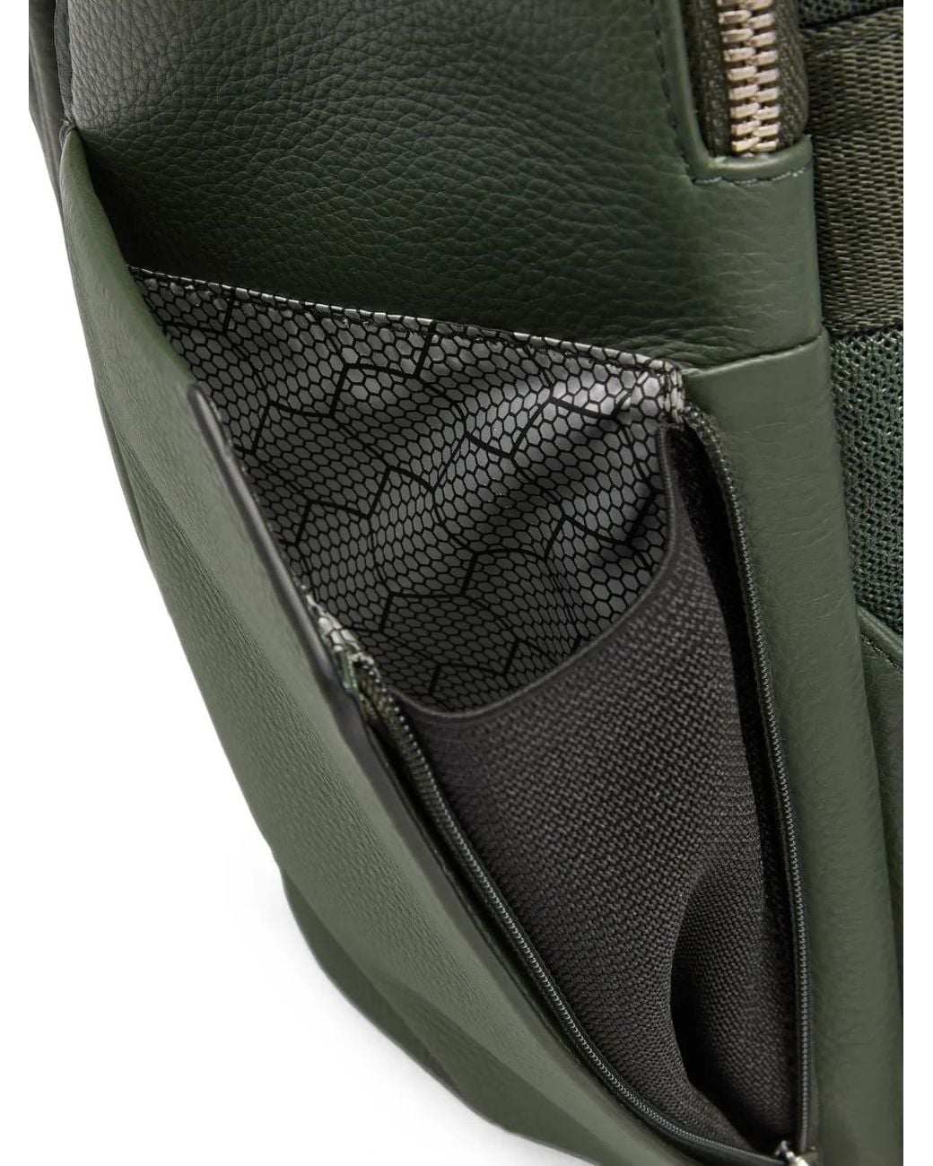 Piquadro Green Logo-Plaque Pebbled Leather Backpack for men