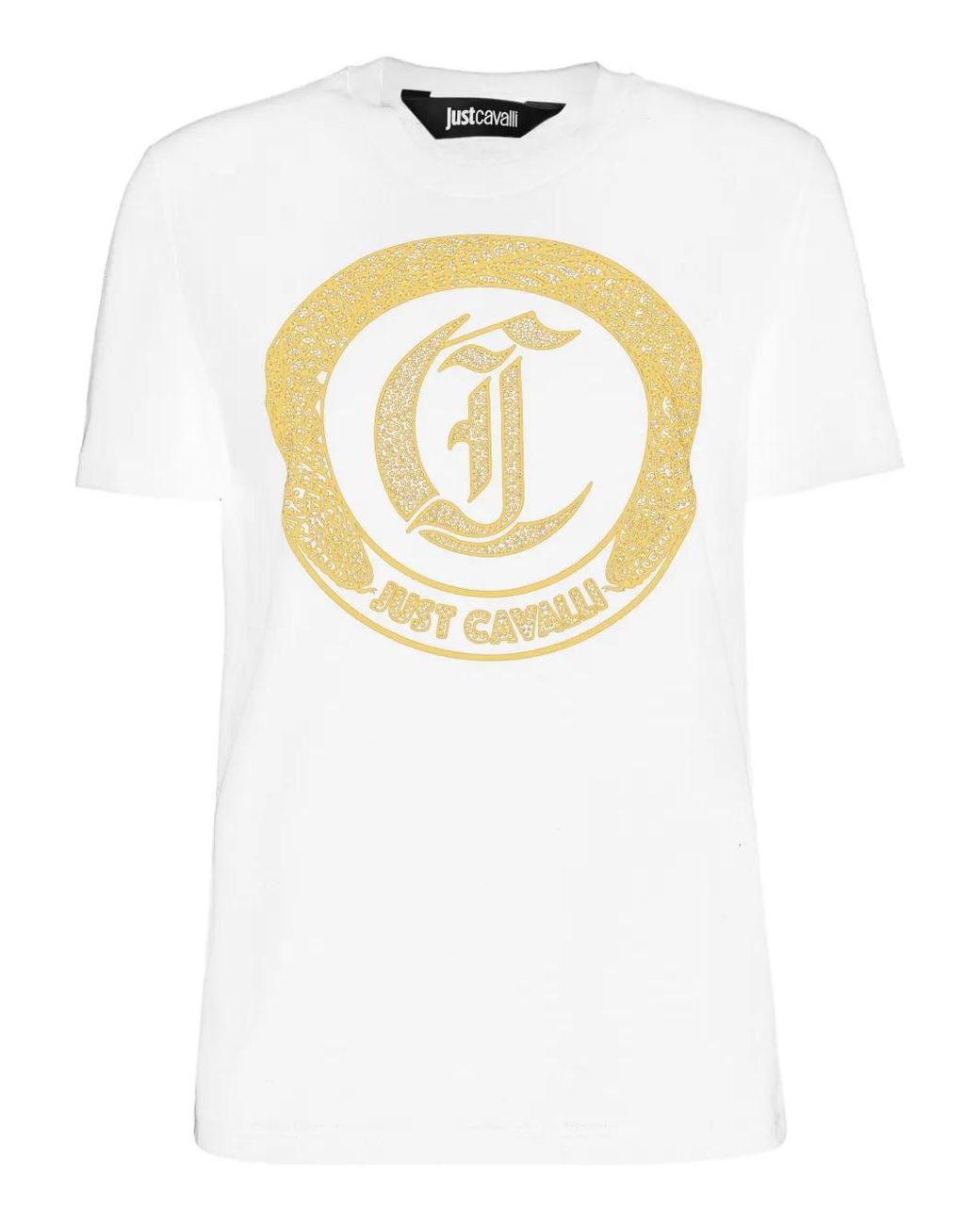 Just Cavalli White Embellished-Logo T-Shirt