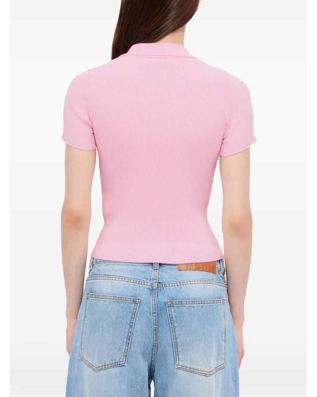 MSGM Pink Polo En Maille À Design Côtelé