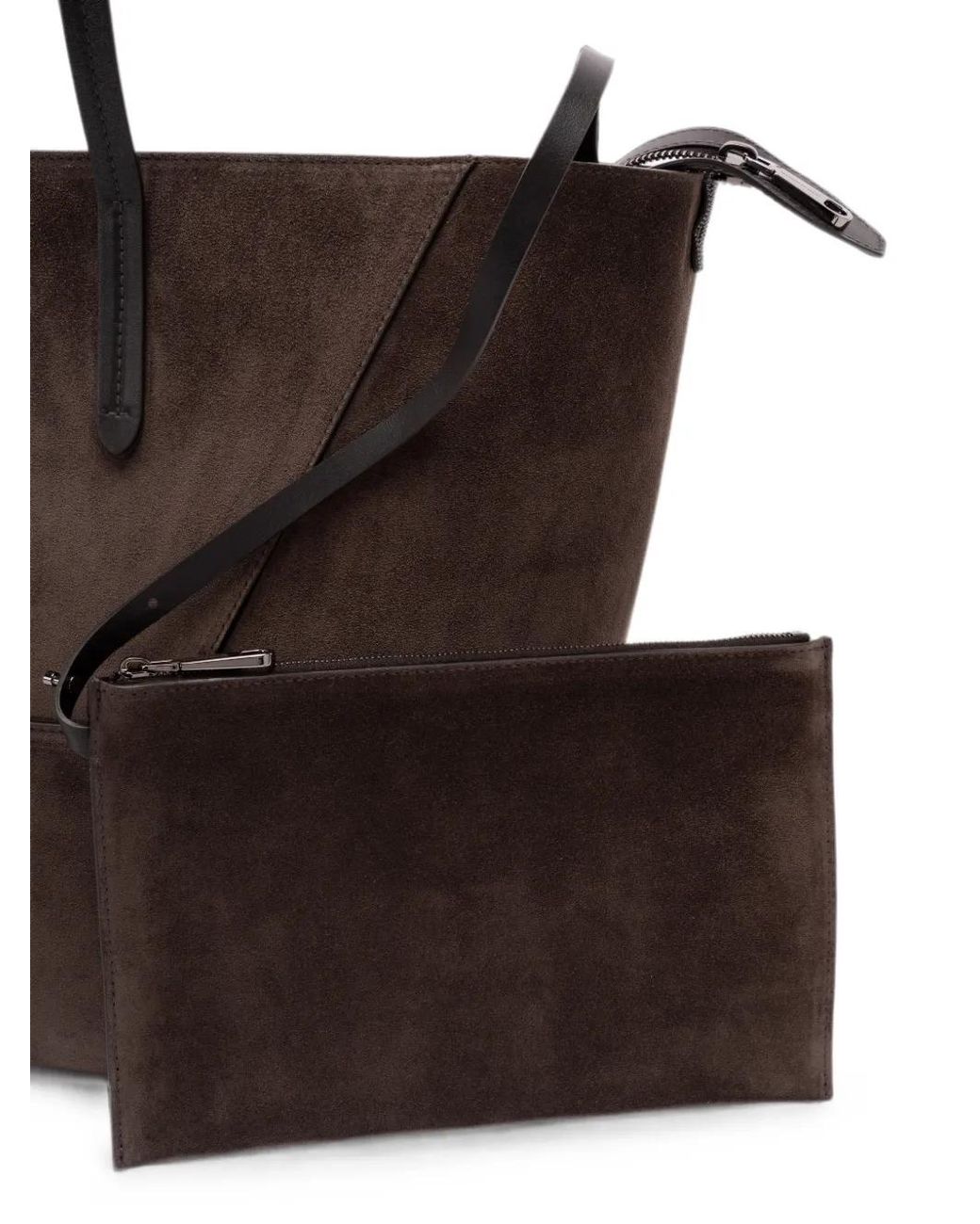 Brunello Cucinelli Brown Sac Cabas À Empiècements En Daim