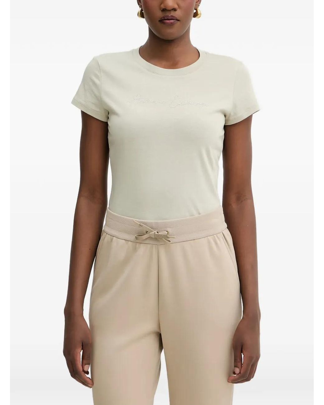 ARMANI EXCHANGE Natural Crystal-Embellished Logo-Print T-Shirt