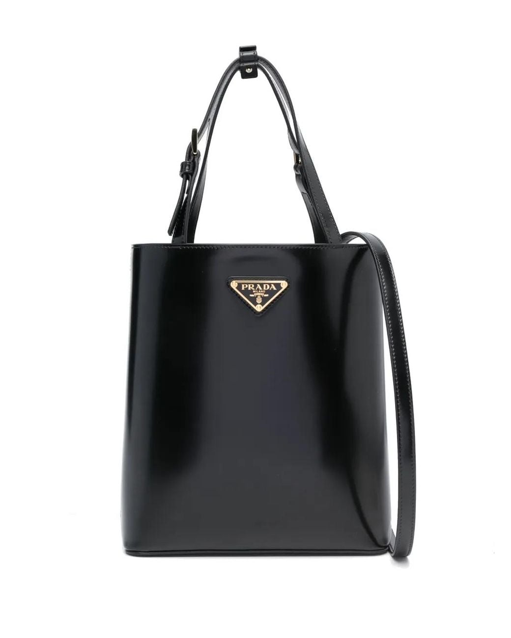 Prada Black Triangle Logo-Plaque Bucket Bag