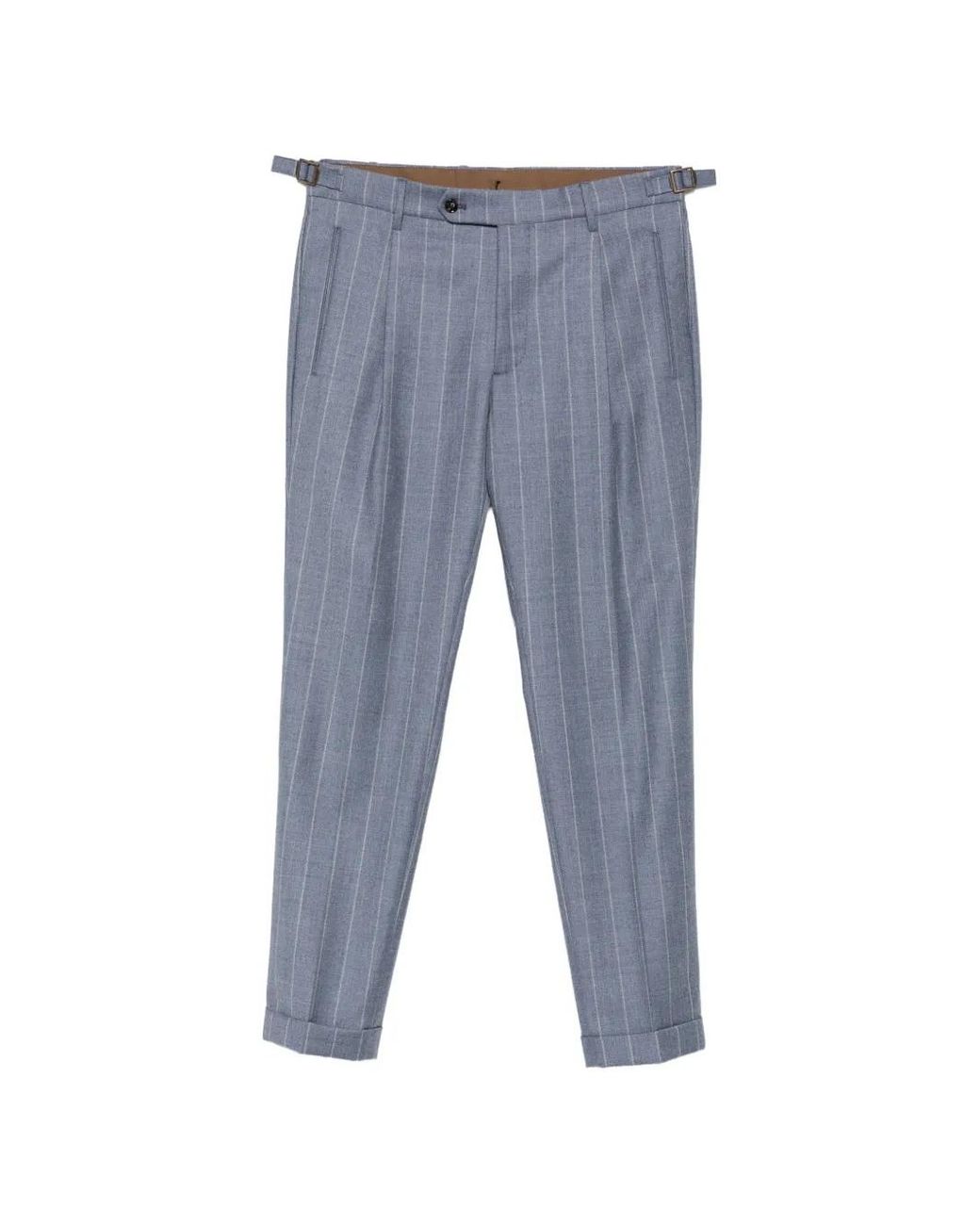 Berwich Blue Retro Pinstriped Pleated Trousers for men