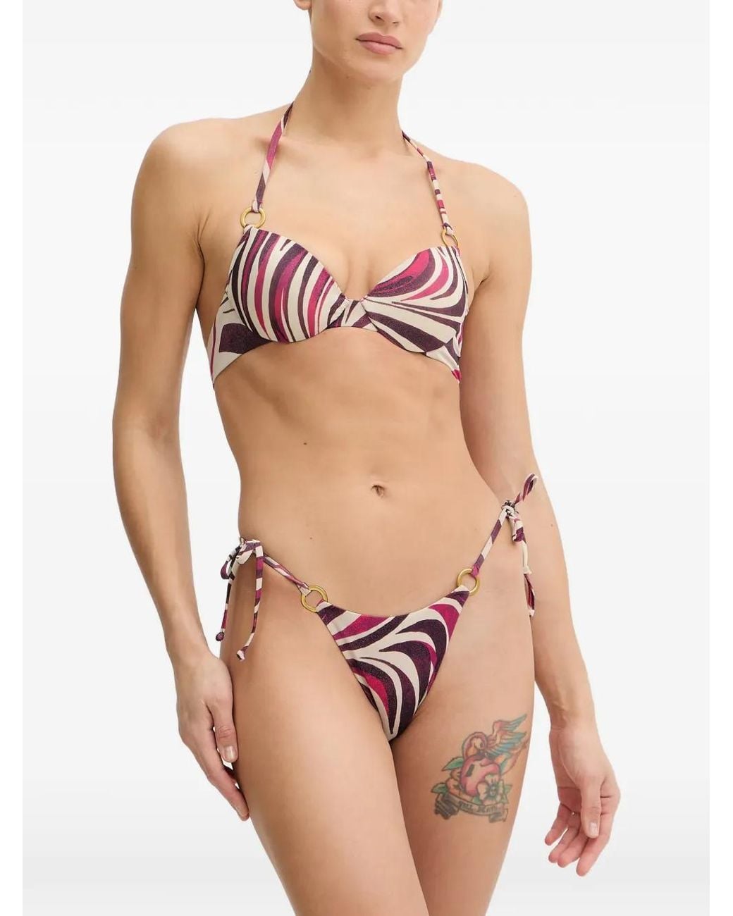 Twinset Natural Abstract-Print Halterneck Bikini Top