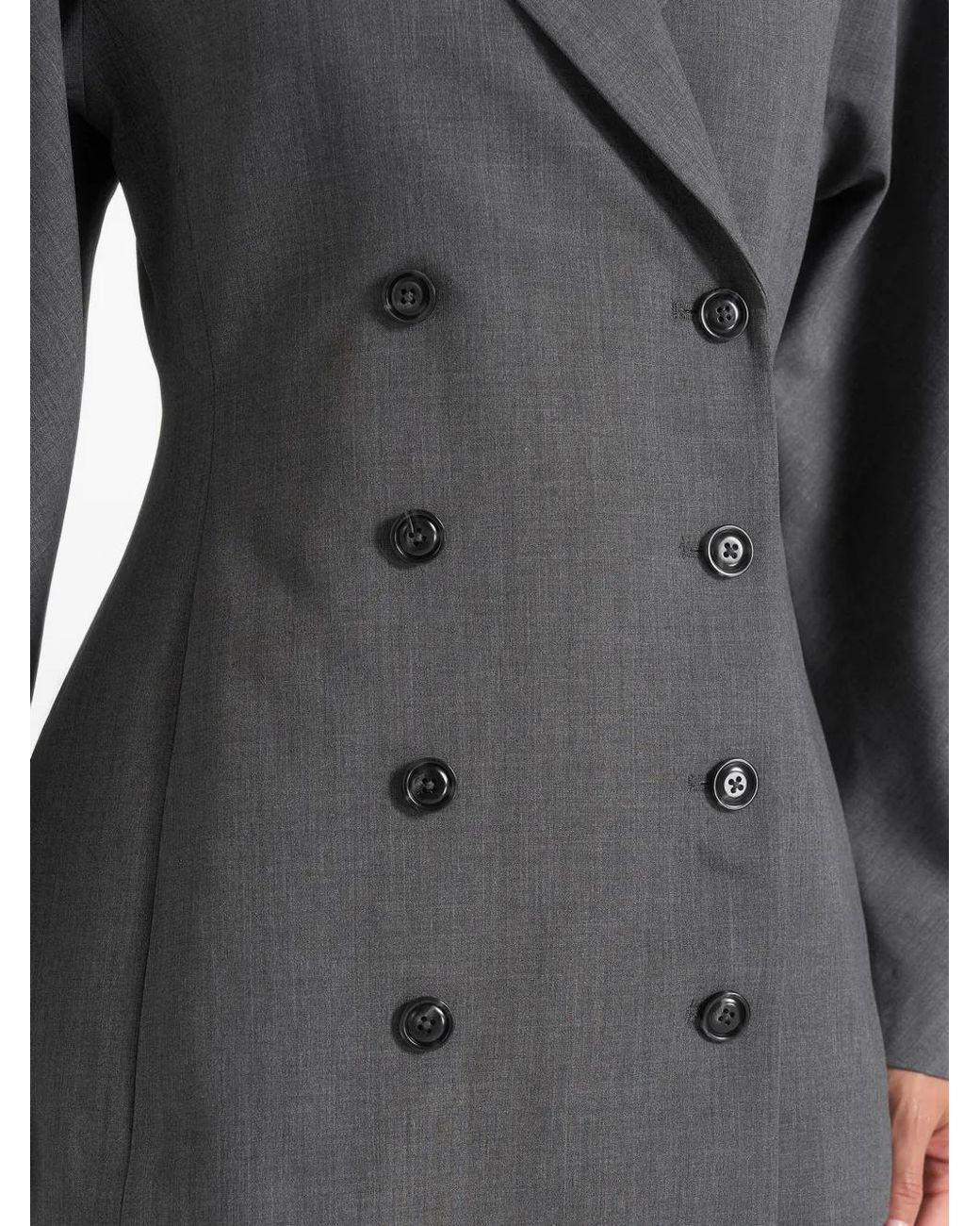 Manière De Voir Gray Greer Wool-Blend Balloon Sleeve Double Breasted Blazer