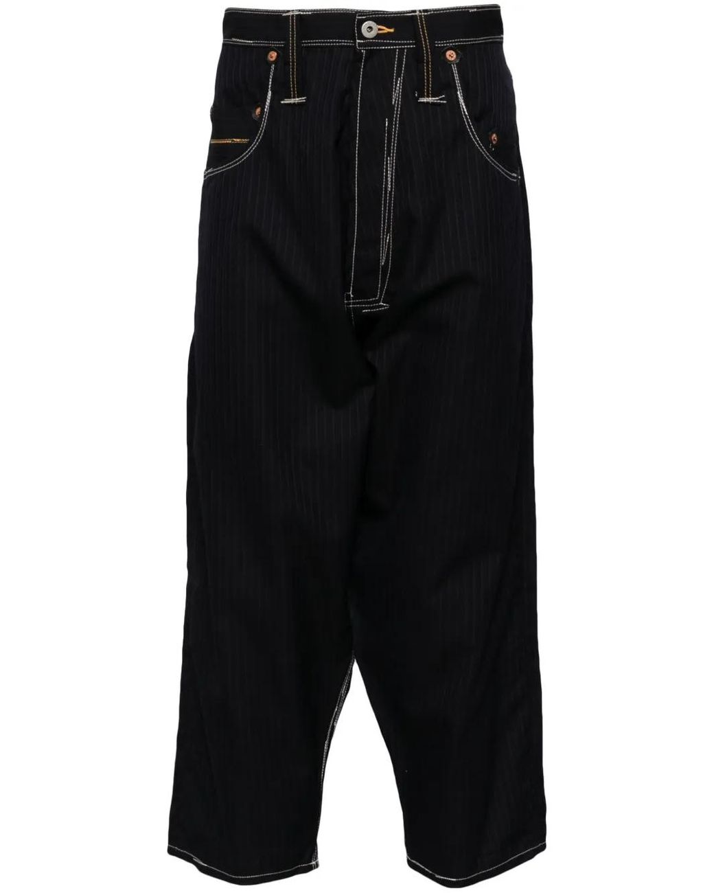 Junya Watanabe Black Pinstripe Wool Trousers for men