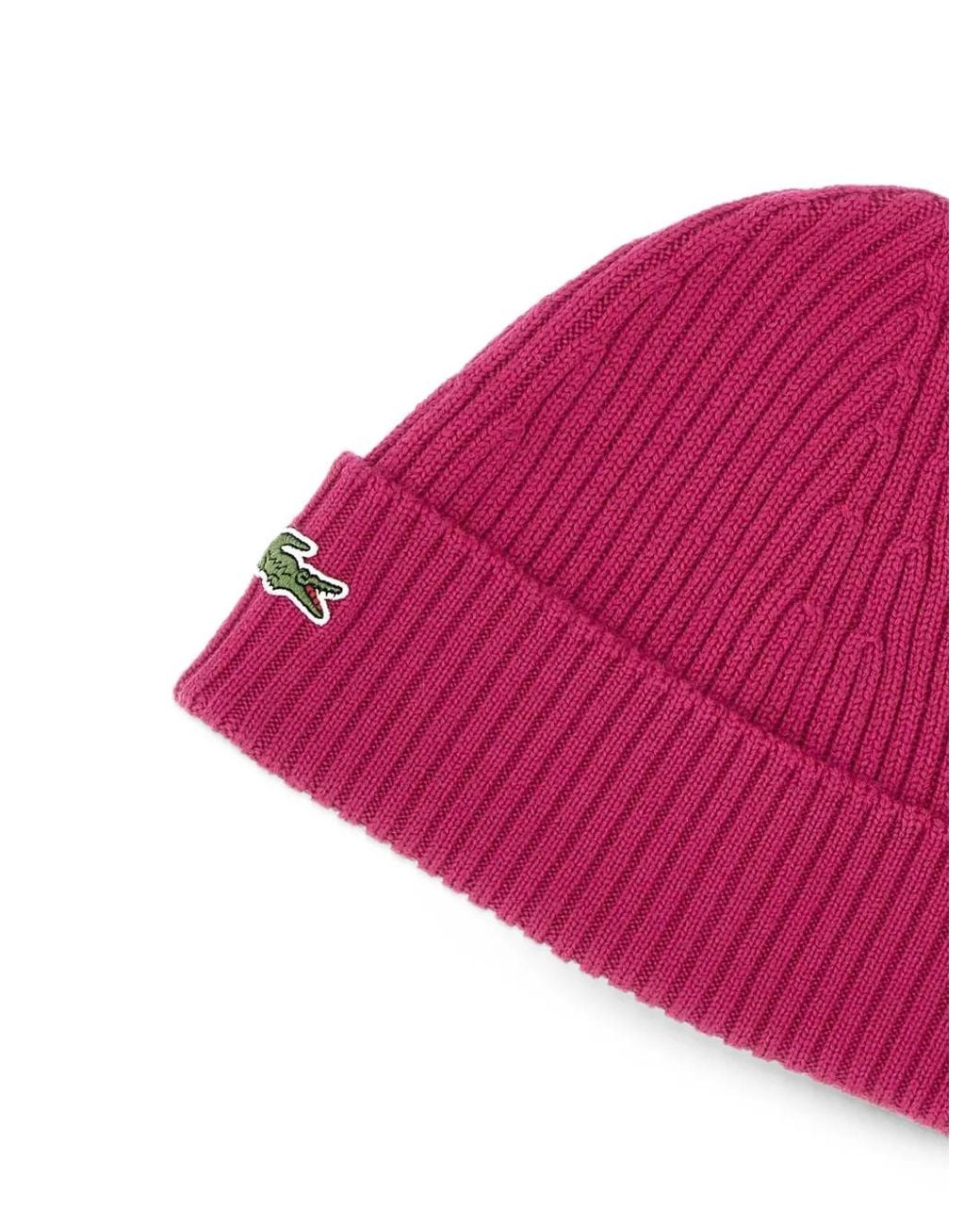 Lacoste Pink Rib-Knit Brushed Wool Beanie