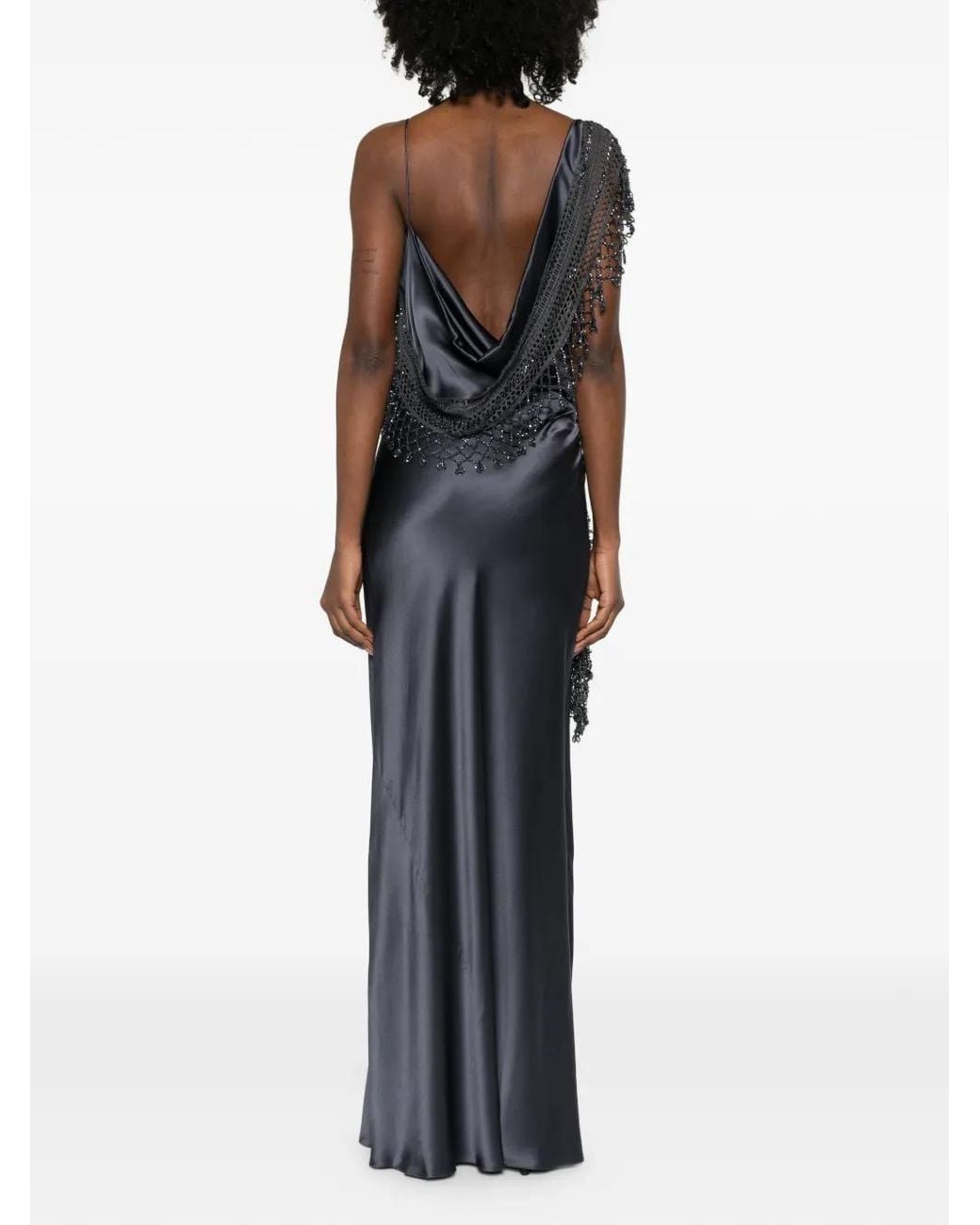 Christopher Esber Black Droplet Bead Crochet Maxi Dress