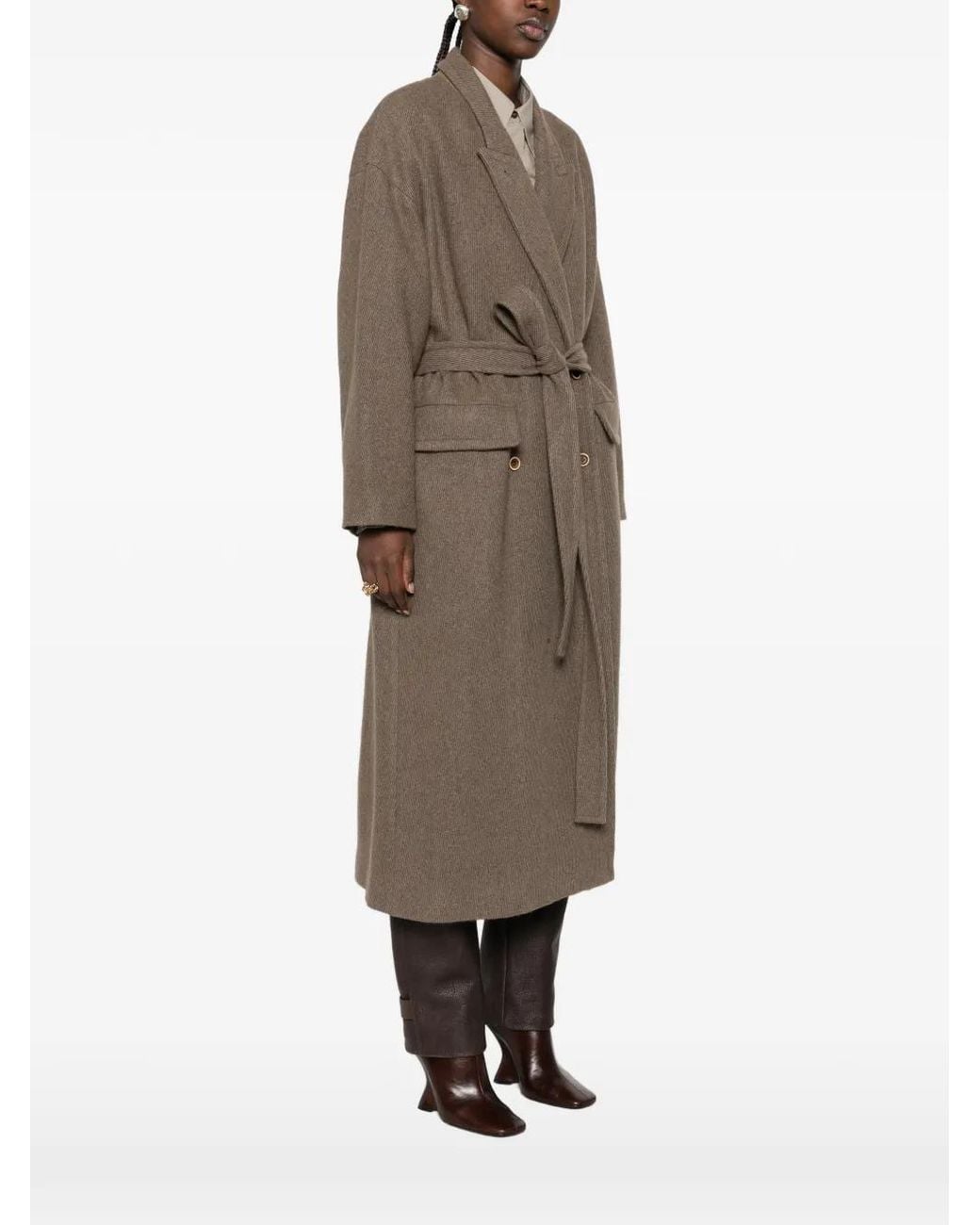 Uma Wang Natural Belted Raw-Edge Coat