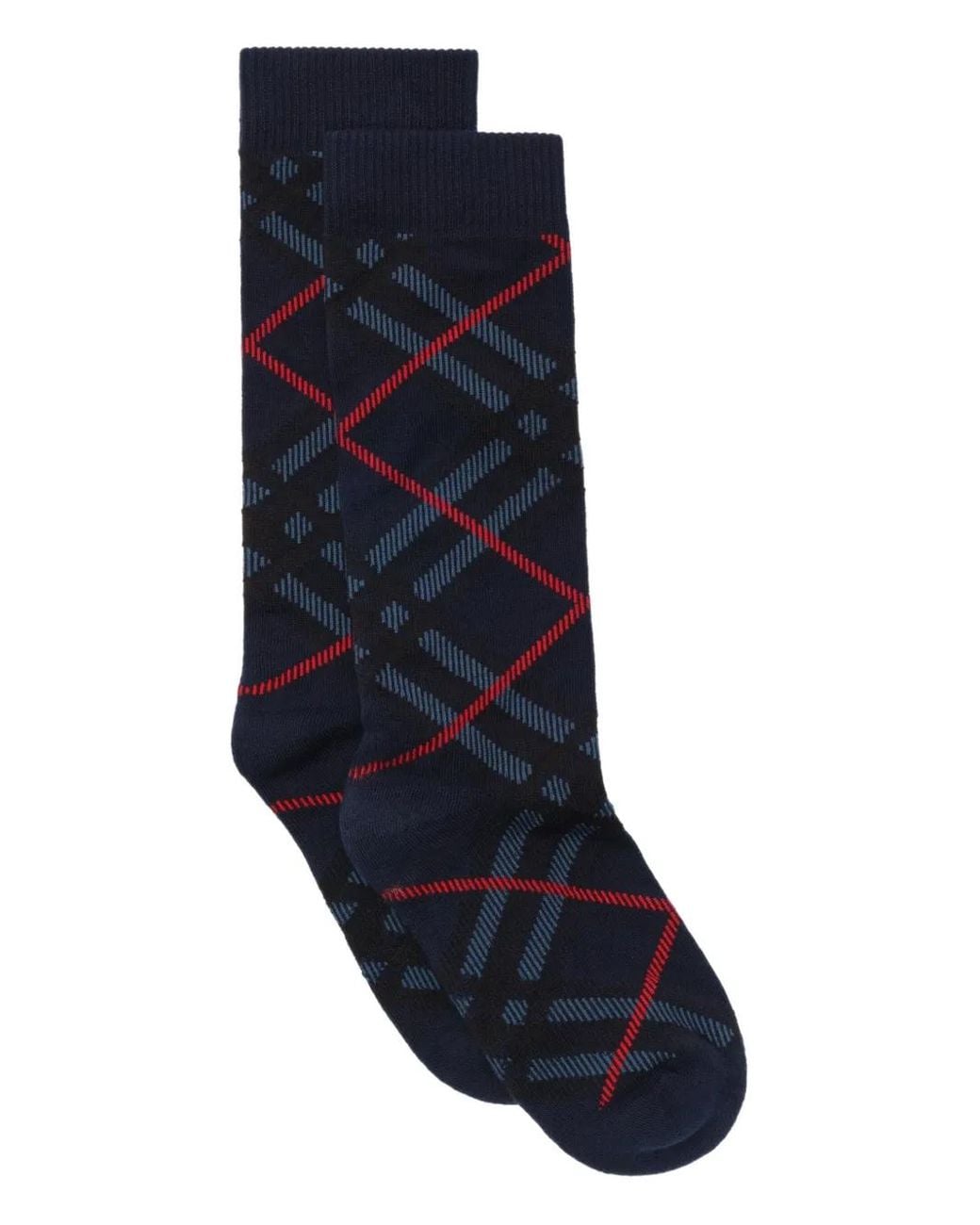 Burberry Blue Chaussettes En Coton Mélangé À Carreaux