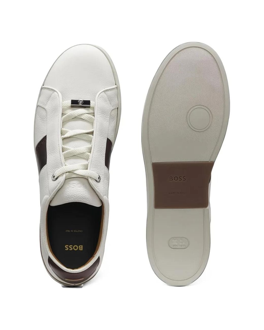 Boss White Gary Leather Trainers With Contrast Side Panel for men