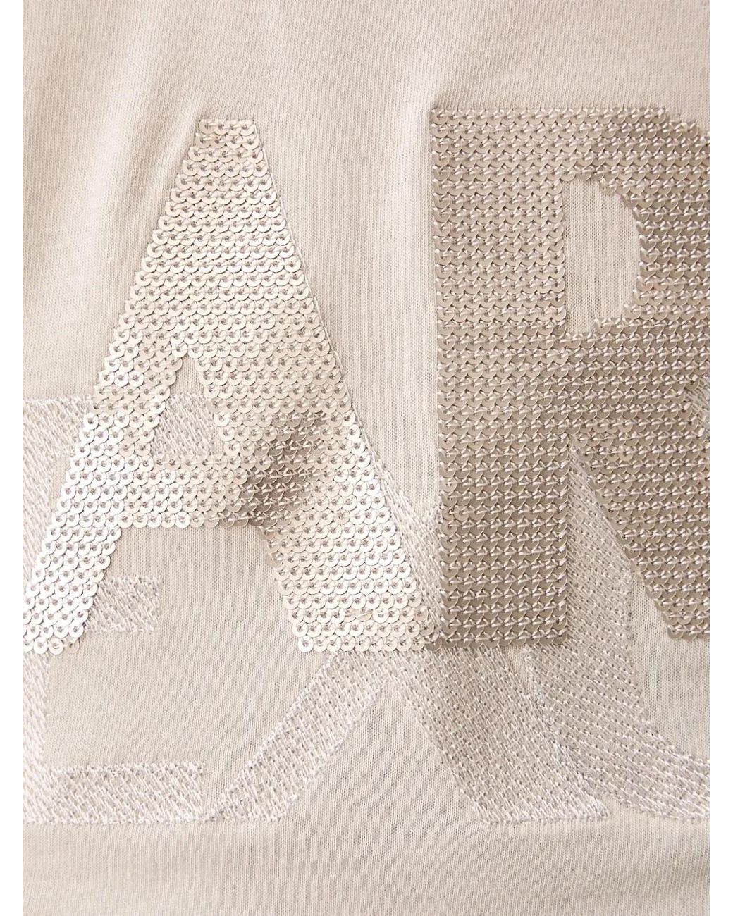 ARMANI EXCHANGE White Sequin-Embellished Logo T-Shirt
