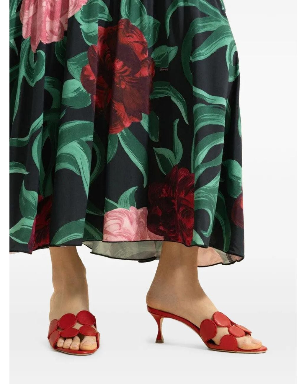 Manolo Blahnik Red Haribal Appliqué Leather Sandals
